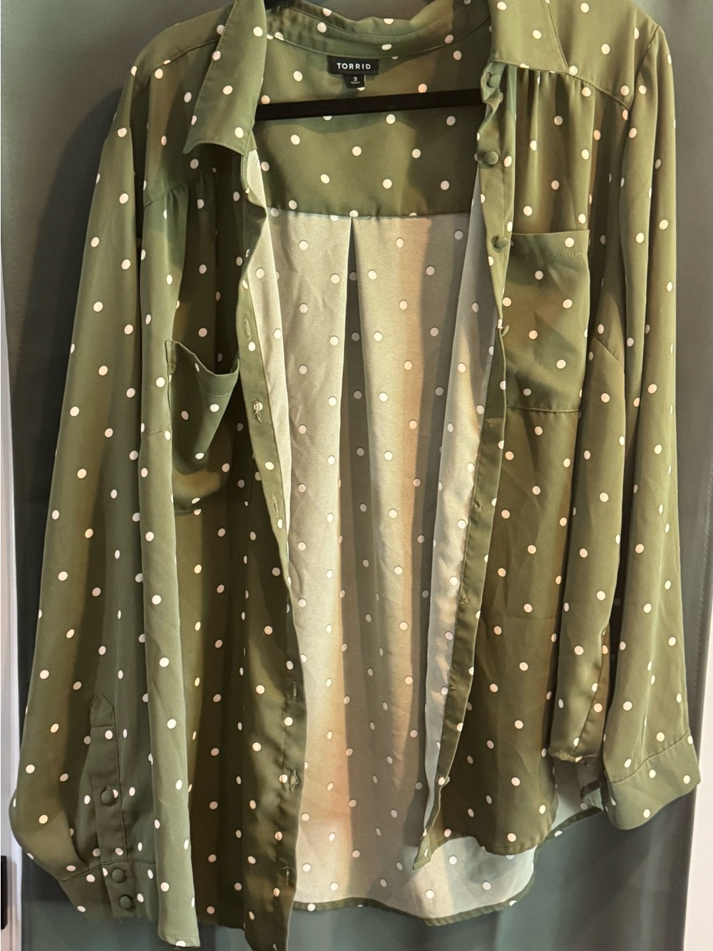 torrid Olive Green Polka Dot Button-Down Shirt
